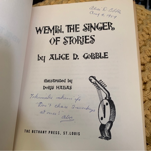 Alice D. Cobble / WEMBI THE SINGER OF STORIES Signed 1st Edition 1959. - Picture 7 of 11